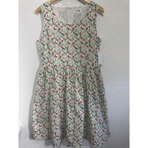 NWT Tulip B Botanical  Sleeveless Fit Flare Pocket Dress White Green XL
